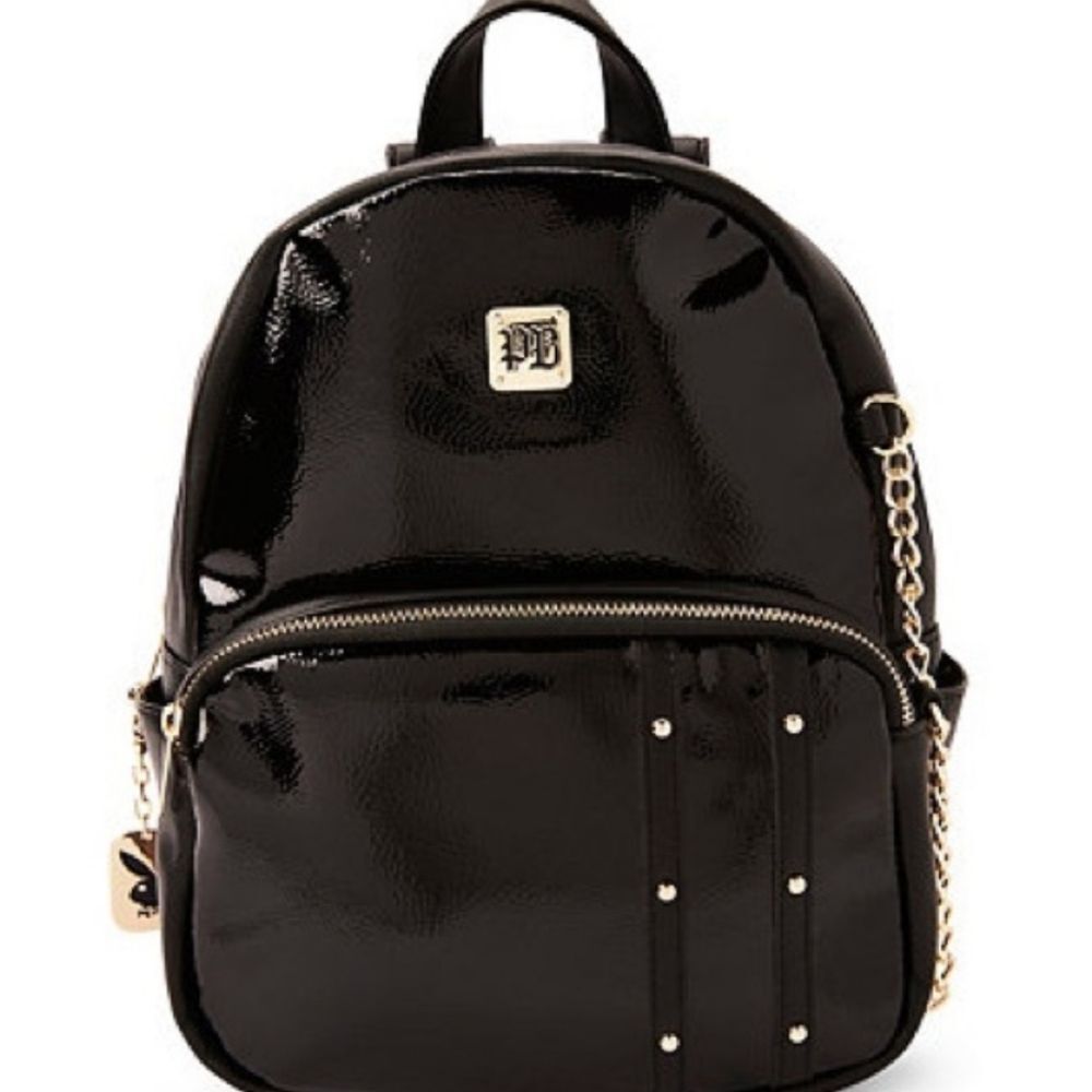 Playboy Black PB Logo Gold Chain Backpack